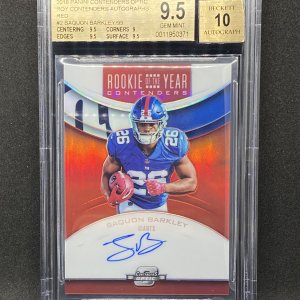 2018 Panini Contenders Optic Rookie of the Year Contenders Autographs Red #2 Saquon Barkley/99 BGS 9.5/10