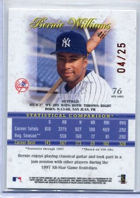 1998 Bernie Williams GOld Label Red back.jpg