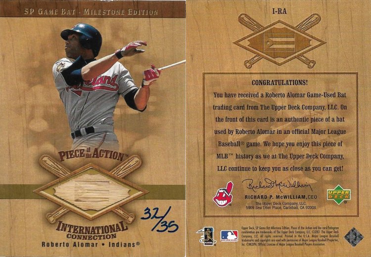 2001 Upper Deck SP Game Bat Milestone Edition Piece Of The Action International Gold #I-RA SN 35.jpg