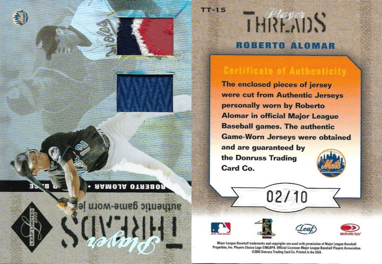 2003 Leaf Limited Player Threads Double Prime #TT-15 SN 10.jpg