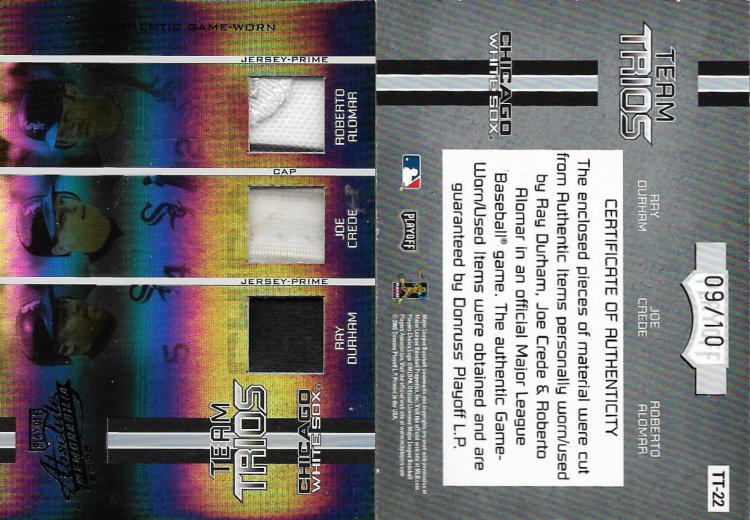 2005 Playoff Absolute Memorabilia Team Trios Swatch Single Spectrum Prime #TT-22 SN 10.jpg