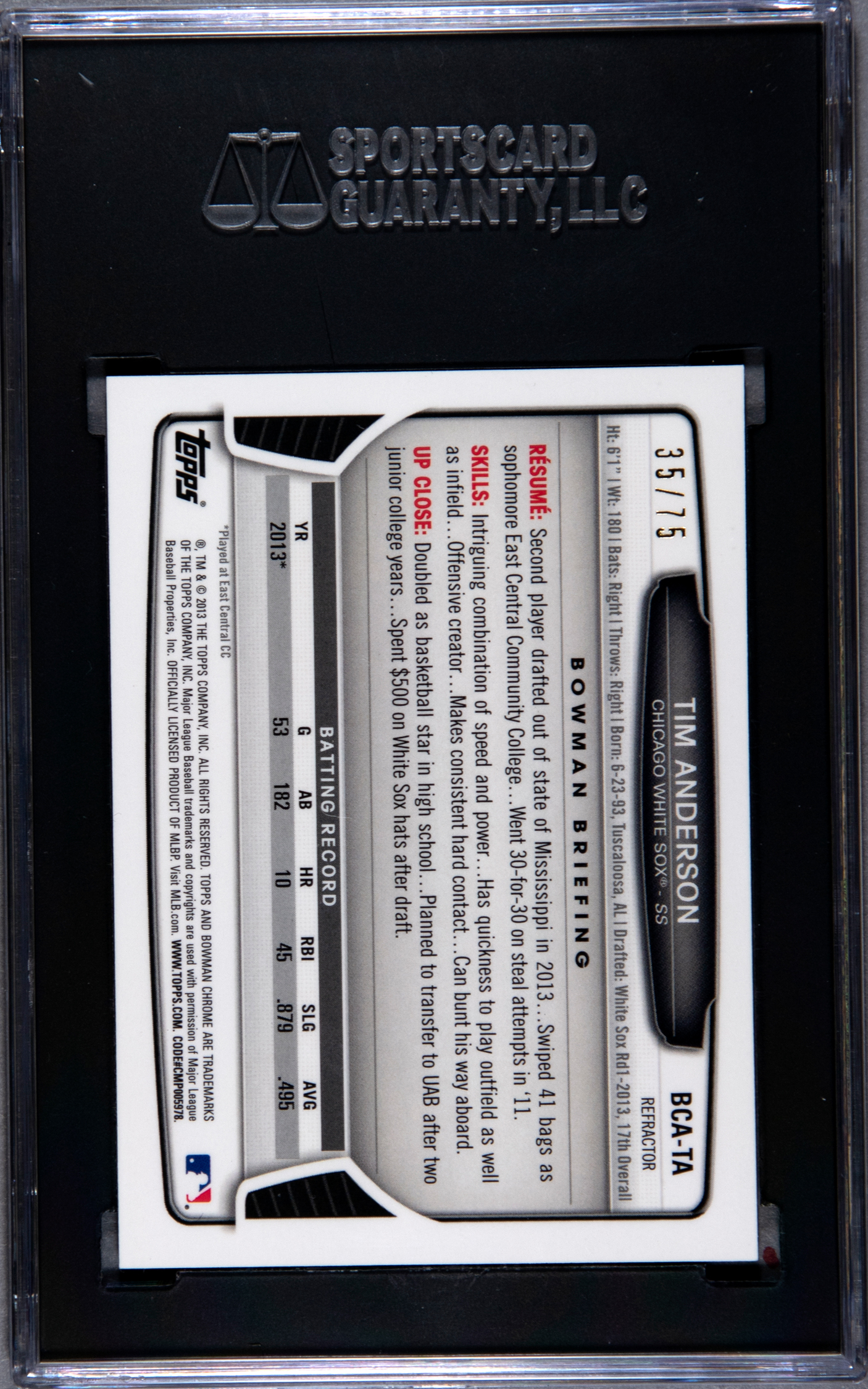 2013_Bowman_Chrome_Draft_BCA-TA_TIM_ANDERSON-Autographed-Green_Refractor__SGC-Grade-9pt5_Auth-...jpg
