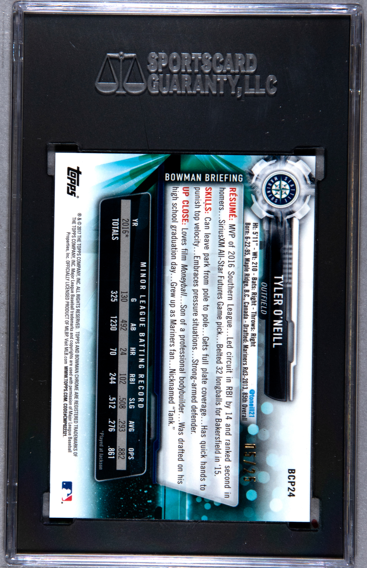 2017_Bowman_Chrome_Pros_BCP24_Tyler_ONeill-Orange_Shimmer_Refractor__SGC-Grade-9pt5_Auth-85464...jpg