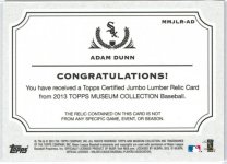 2013 Topps Museum Collection Jumbo Lumber Relic Card #MMJLR-AD, 1 of 1 BACK.jpg