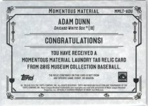 2015 Topps Museum Collection Momentous Material Laundry Tag Relic Card #MMLT-ADU, 1 of 1 BACK.jpg