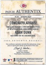 2005 Fleer Authentix Patch Authentix Red #PA-AD, 1 of 1 BACK.jpg