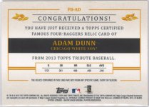 2013 Topps Tribute Famous Four-Baggers Relics Blue #FB-AD, 44 of 50 BACK.jpg