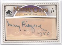 2009 SP Legendary Cuts Mystery Cuts Mary Pickford #LC-MC, 1 of 1 FRONT.jpg 2009 SP Legendary Cuts Mystery Cuts Mary Pickford #LC-MC, 1 of 1 FRONT.jpg