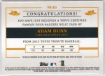 2013 Topps Tribute Famous Four-Baggers Relic Purple Parallel Adam Dunn #FB-AD, 1 of 1 BACK.jpg