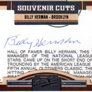 2012 Panini Prime Cuts Billy Herman Souvenir Cuts Auto