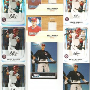 Bryce Harper Game Used Base cards and Bowman Chrome RC Lot.
