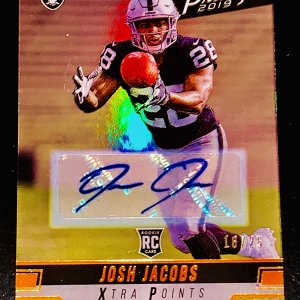 2019 PANINI PRESTIGE XTRA POINTS BRONZE JOSH JACOBS CARD NO 248, SERIAL NO.16/25 BLUE AUTOGRAPH