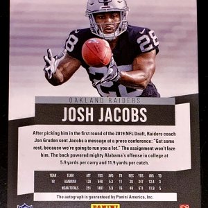 2019 PANINI PRESTIGE XTRA POINTS BRONZE JOSH JACOBS CARD NO 248, SERIAL NO.16/25 BLUE AUTOGRAPH