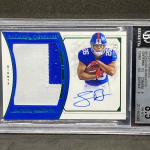 2018 Panini National Treasures Rookie Material Signatures RPS Green Numbers #9 Saquon Barkley/26 BGS 8/10