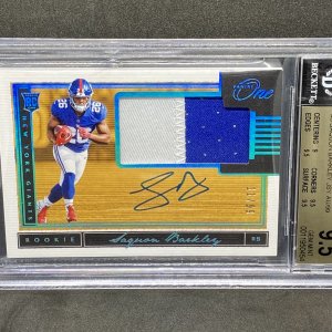 2018 Panini One Blue #5 Saquon Barkley JSY AU/99 BGS 9.5/10