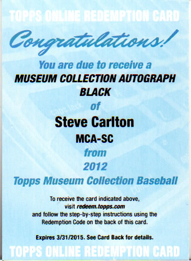 2012 Topps Museum Collection Black Framed Auto of Steve Carlton Black /5