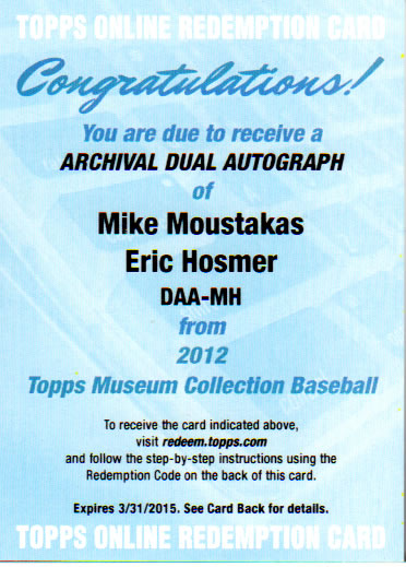 2012 Topps Museum collection Eric Hosmer Mike Moustakas Dual Auto /15