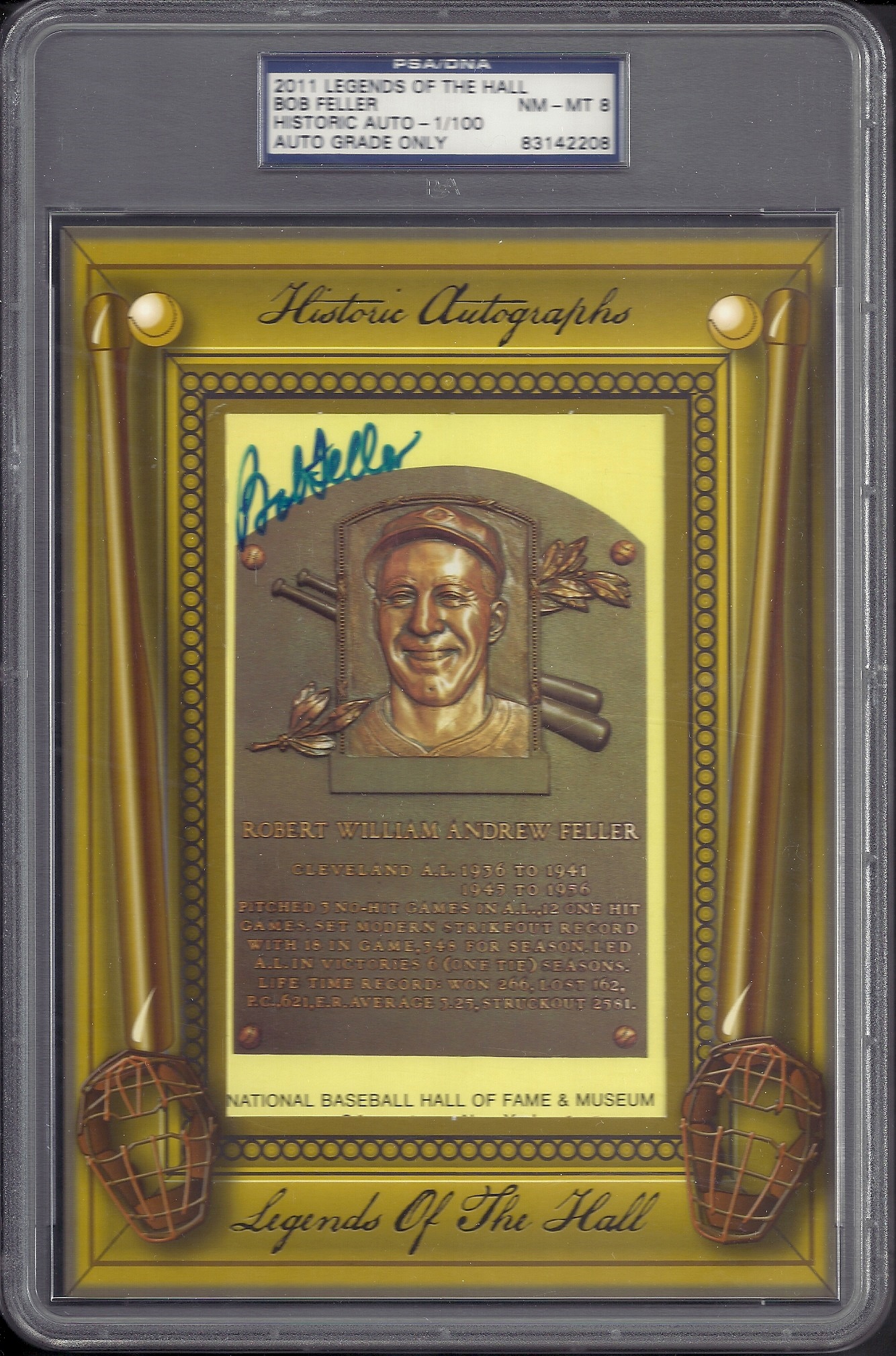 Bob Feller Auto PSA 8