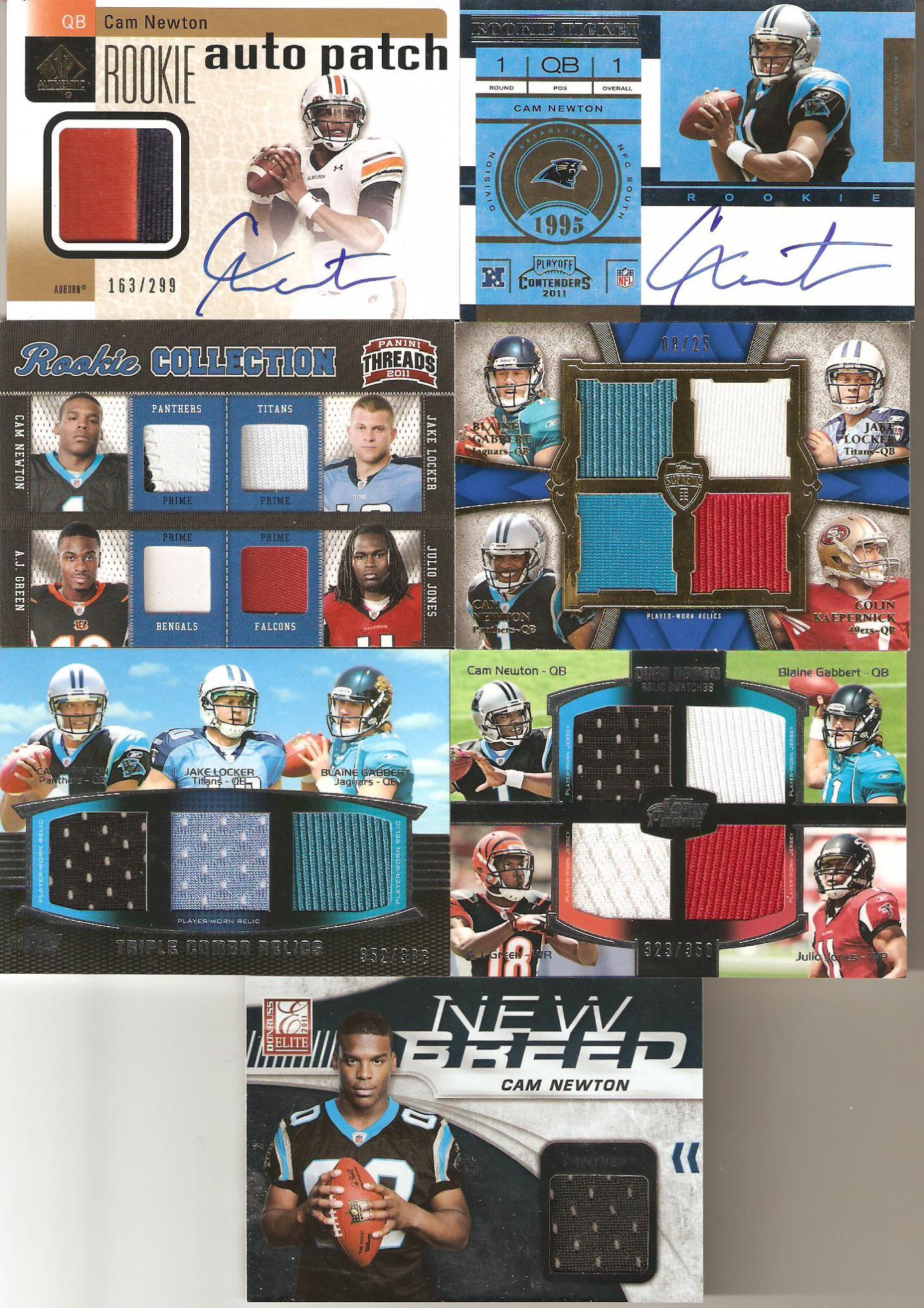 Cam Newton Auto and Game Jersey Patch Quad Lot.