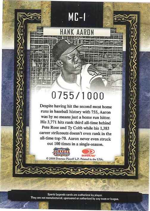 Hank Aaron serial numbered 755