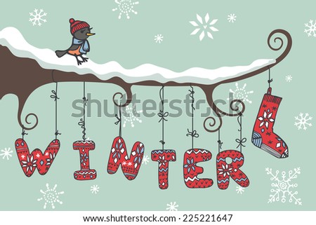 stock-vector-cute-cartoon-bird-sitting-on-branch-knitted-letters-winter-hanging-on-the-ropes-funny-doodles-for-225221647.jpg